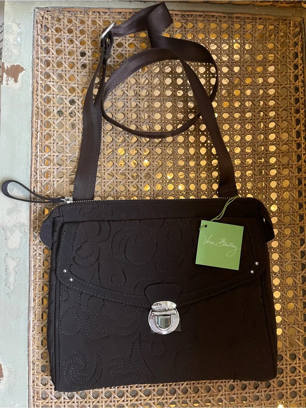 Vera Bradley ~ Vintage Pushlock Crossbody Bag ~ Espresso NWT